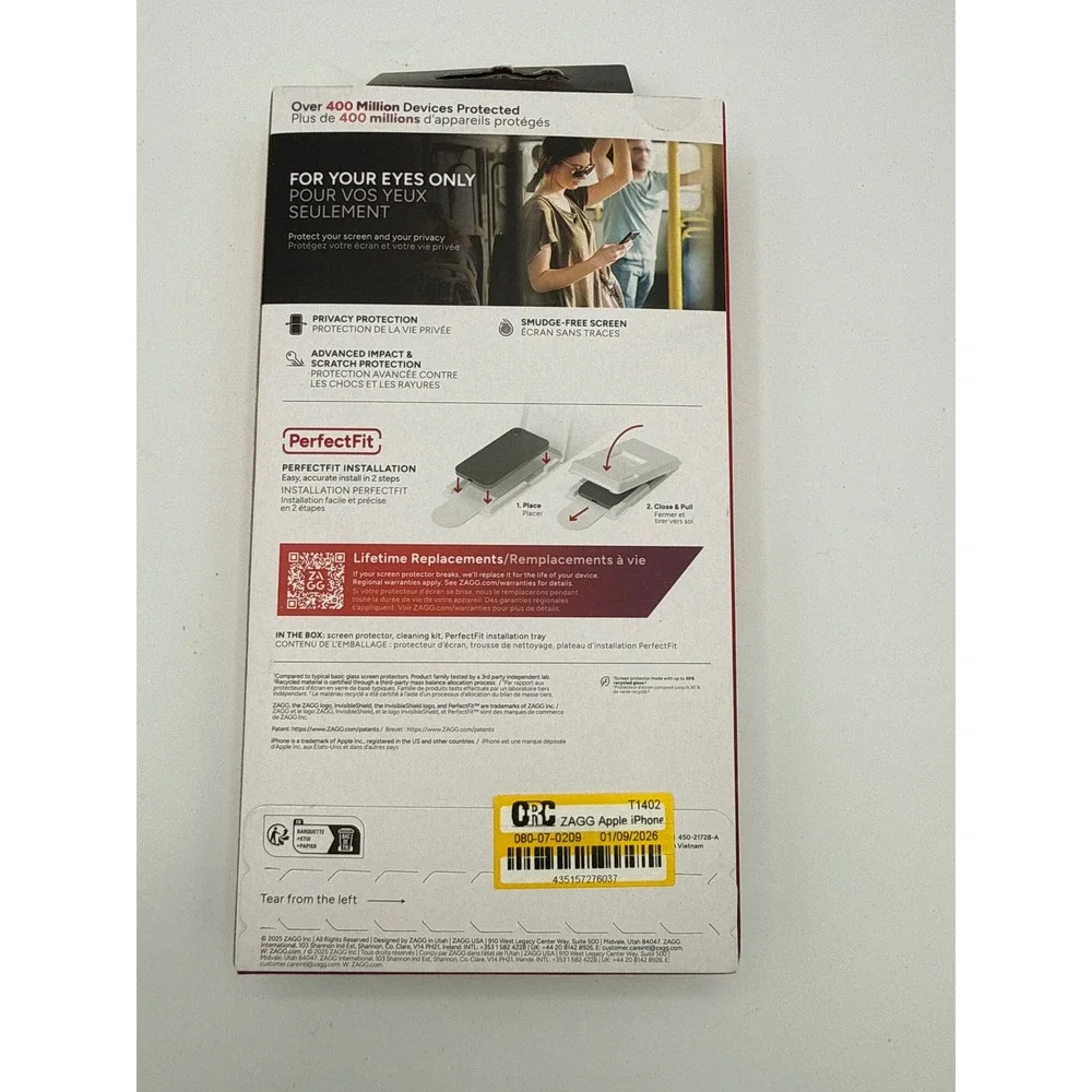 ZAGG Screen Protector iPhone 6.6 New‎ 2025 Black NEW Glass Elite Privacy
